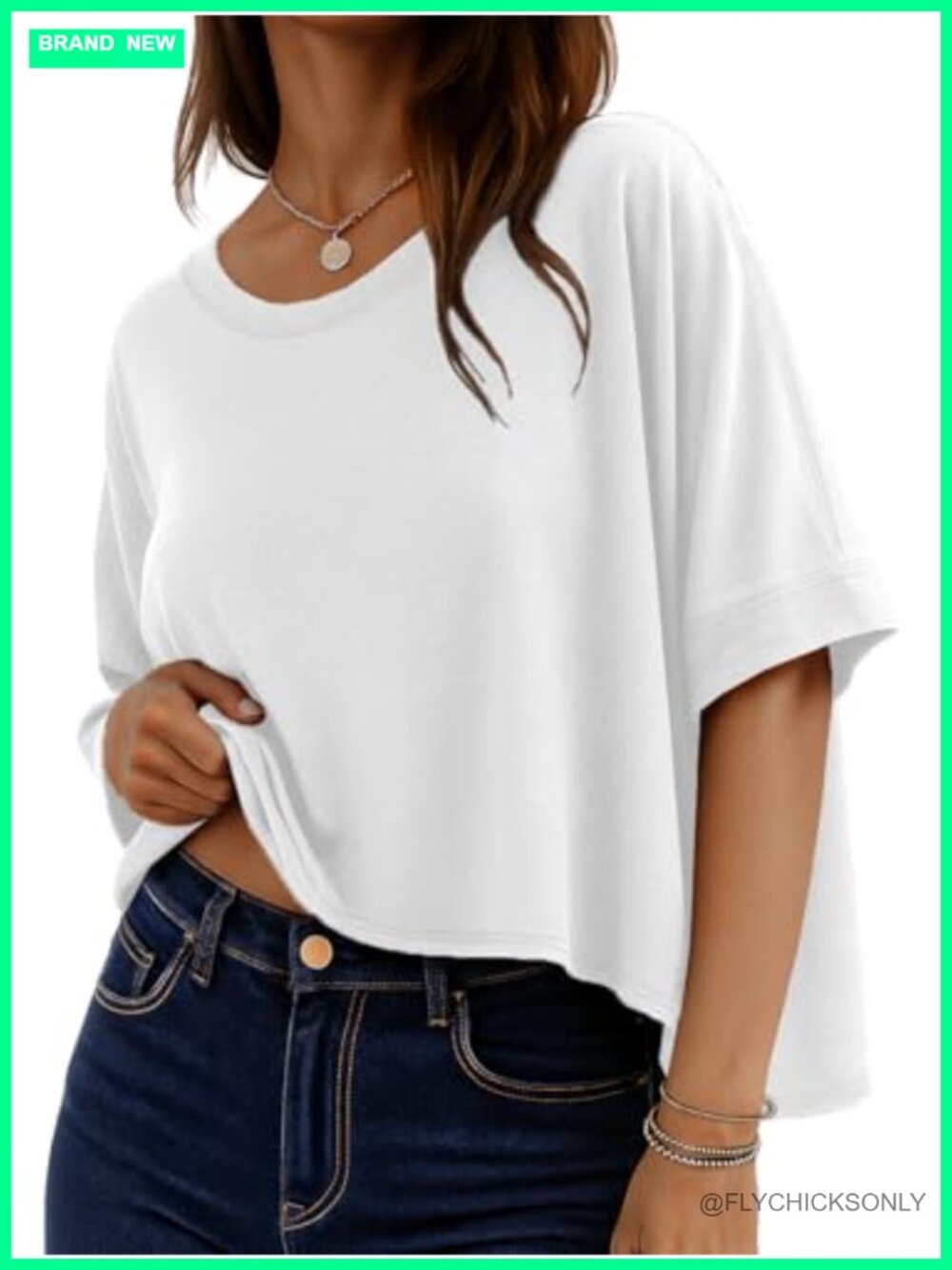 Oversized Crop Top Women High Low Hem Half Sleeve Flowy Casual Tee